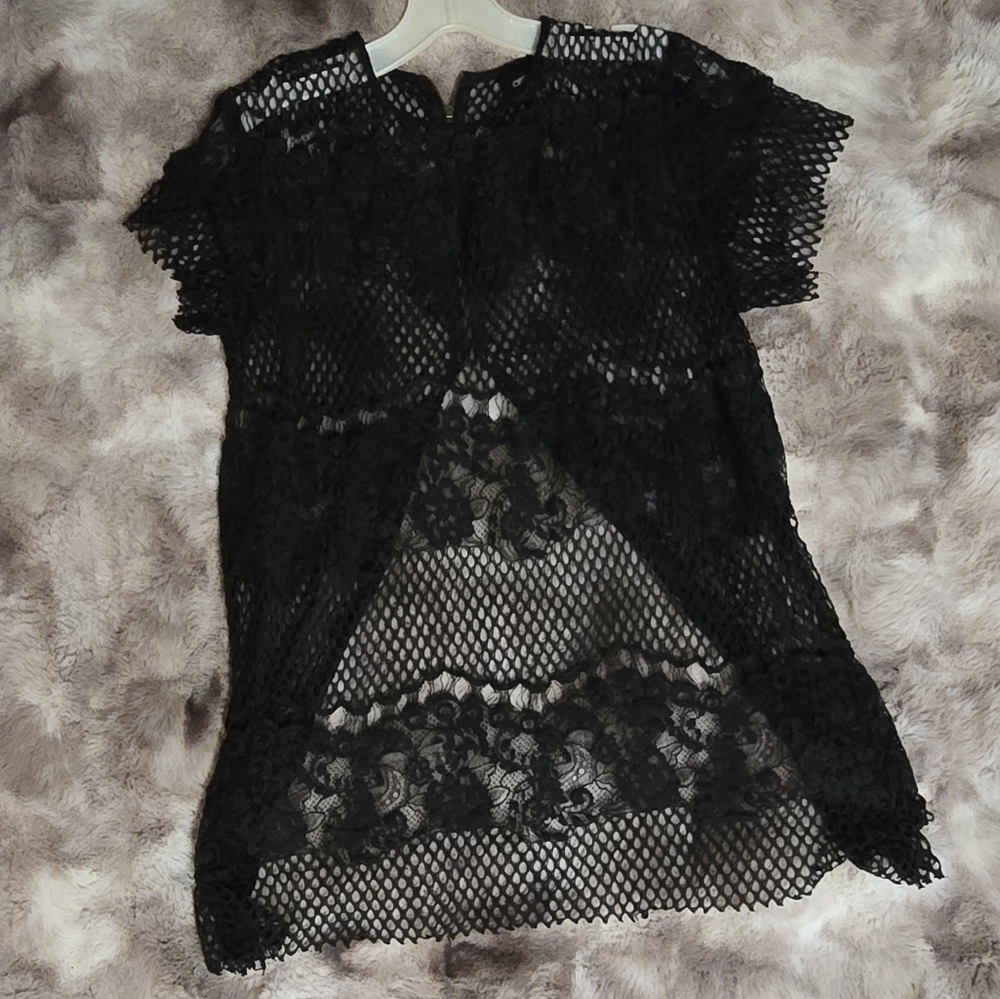 Asos See Through Lacey Black Blouse Size 8 - Summer Edgy